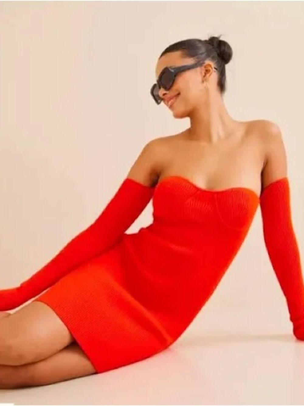 Helmut Lang Off-Shoulder Knit Contour Sweetheart Bodycon Dress S NWT Orange